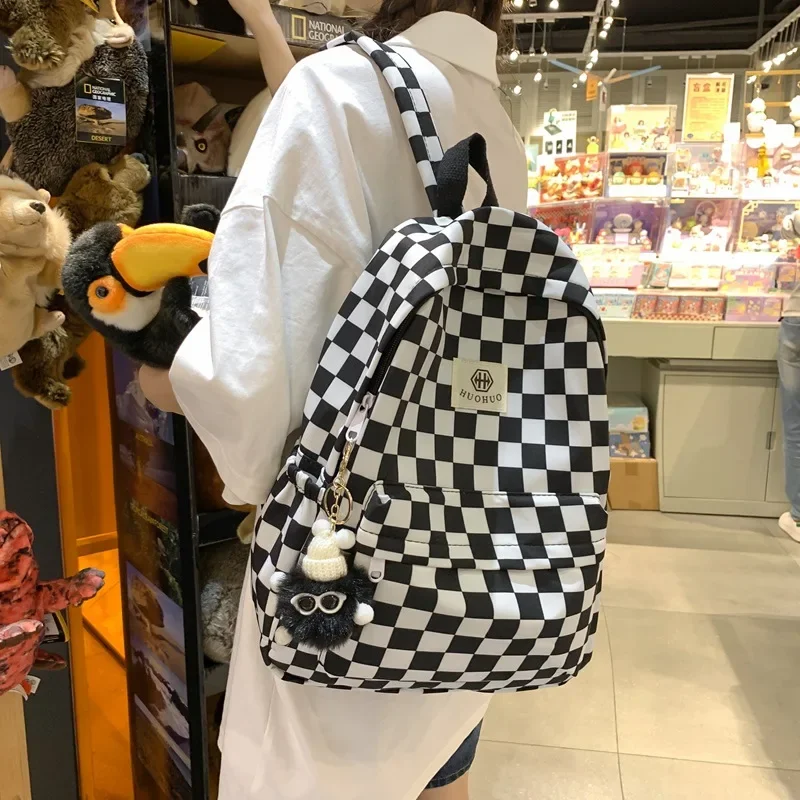 Fashion Checkerboard Female Student Backpack Casual Versatile Korean Version Backpack Women\'s New Style Schoolbag Wholesale