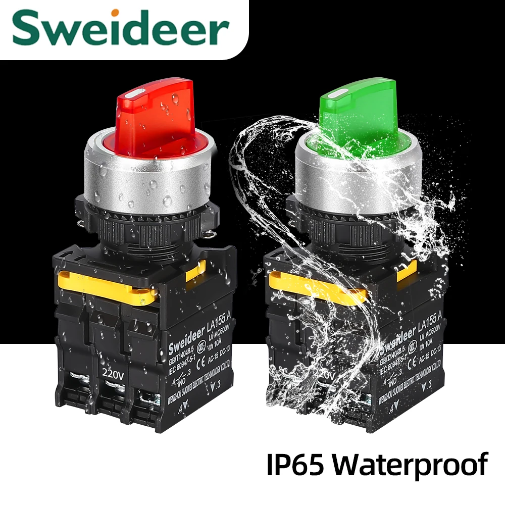 Interruptor de perilla con LED 22mm 1NO/2NO/1NO1NC 2/3 posición autobloqueo selecto momentáneo interruptor giratorio con luz 12V 24V 220V 10A