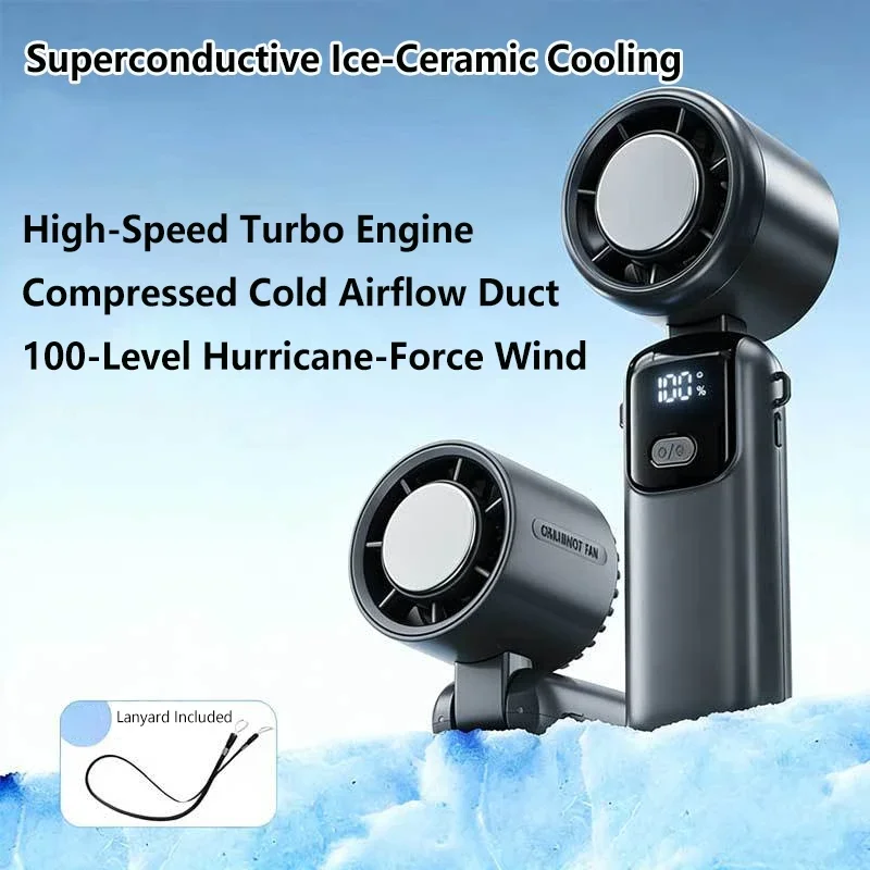 Portable Fan Handheld Cooling Fan 100 Levels Foldable Rechargeable Strong Wind Air Cooler Digital Display Long Battery 2026