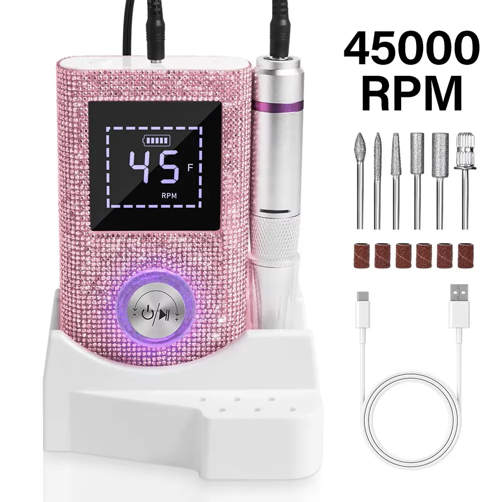 45000RPM Professional Rechargeable Nail Drill Machine for Nails Electric File HD Display Metal Manicure Pen Nail Lathe Sander