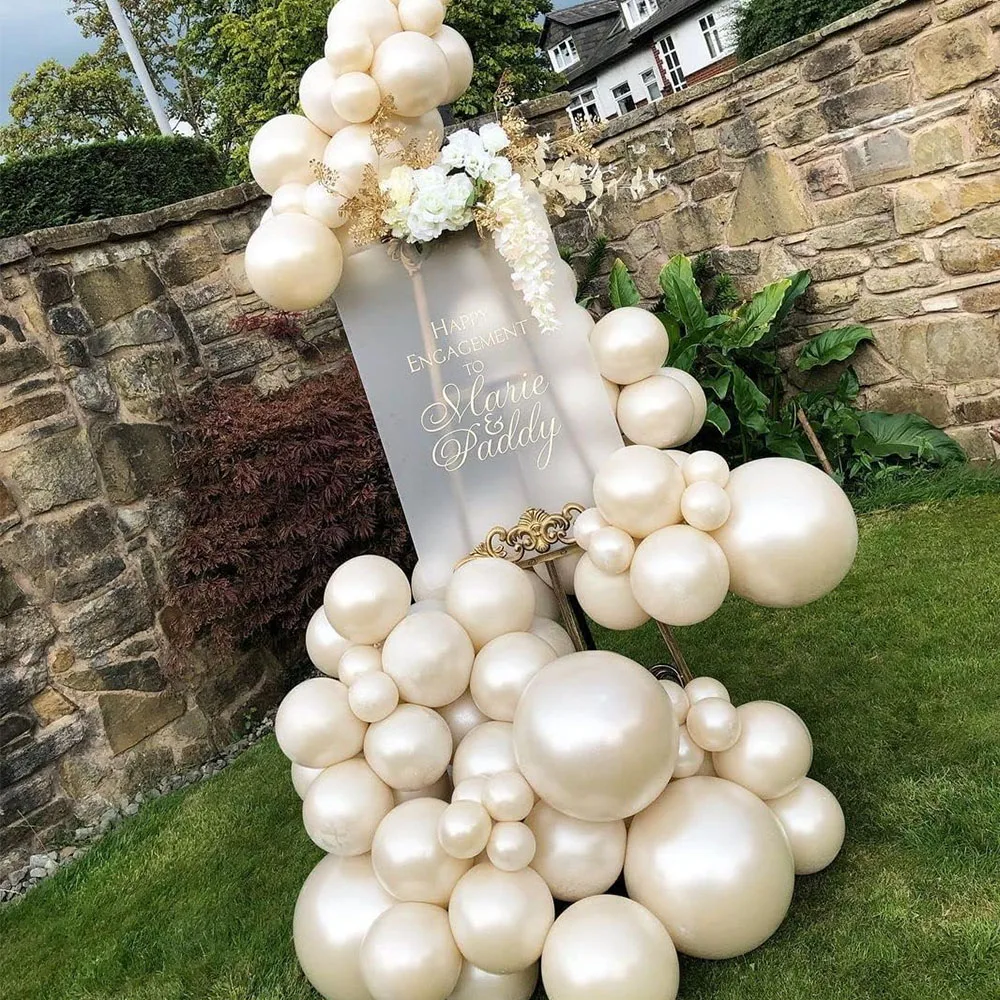 66pcs Pearl White Balloons Garland Arch Kit Double-Stuffed Different Sizes Balloons for Wedding Birthday Baby Shower Decoration