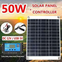 50W Solar Panel Kit DC 12V Dual USB 5V Portable Solar Charger Waterproof Panel Solar Cells Phone Power Bank + 10A-60A Controller