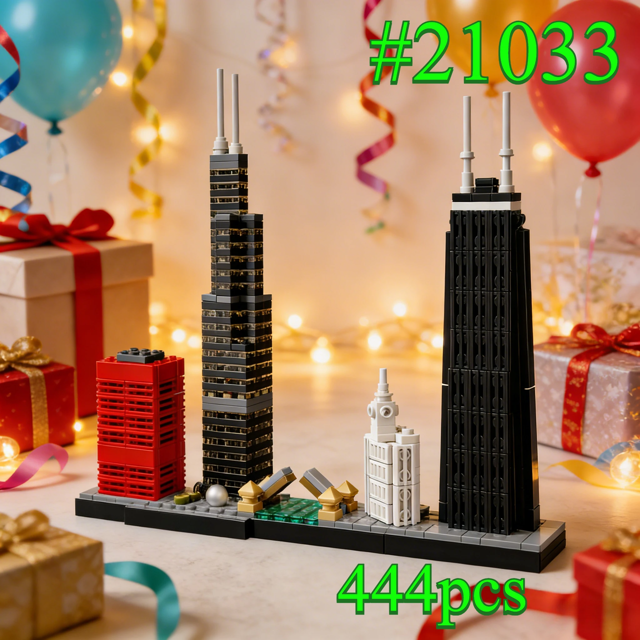 

Знаковые здания в Чикаго 21033. Наборы строительных блоков. Подходит для рождественских подарков. Совместимы с частицами Legoed, 444 шт.