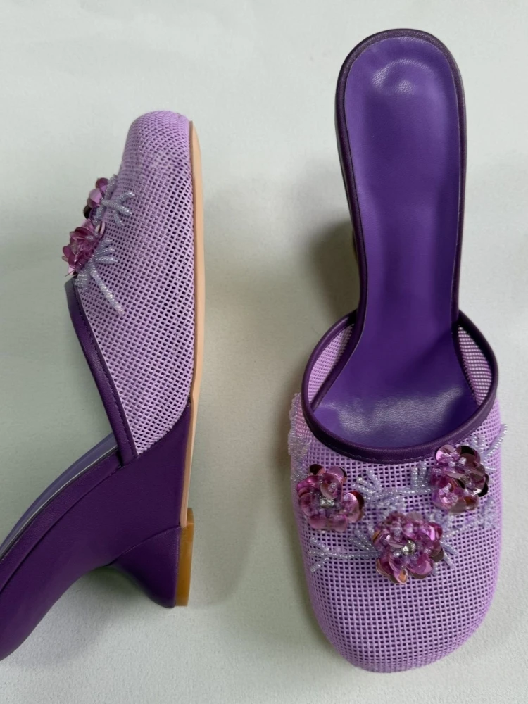 2026 New Women Mules Sandals Mesh Hollow Out Thick Sole Wedge Heels Summer Slip on Open Toe Casual Female Slippers image 3