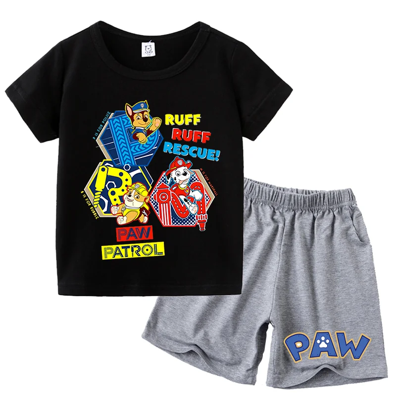 Paw Patrol t-shirt Set Cute Cartoon Anime Chase Skye Character Baby Summer Clothes girocollo allentato manica corta regalo di compleanno