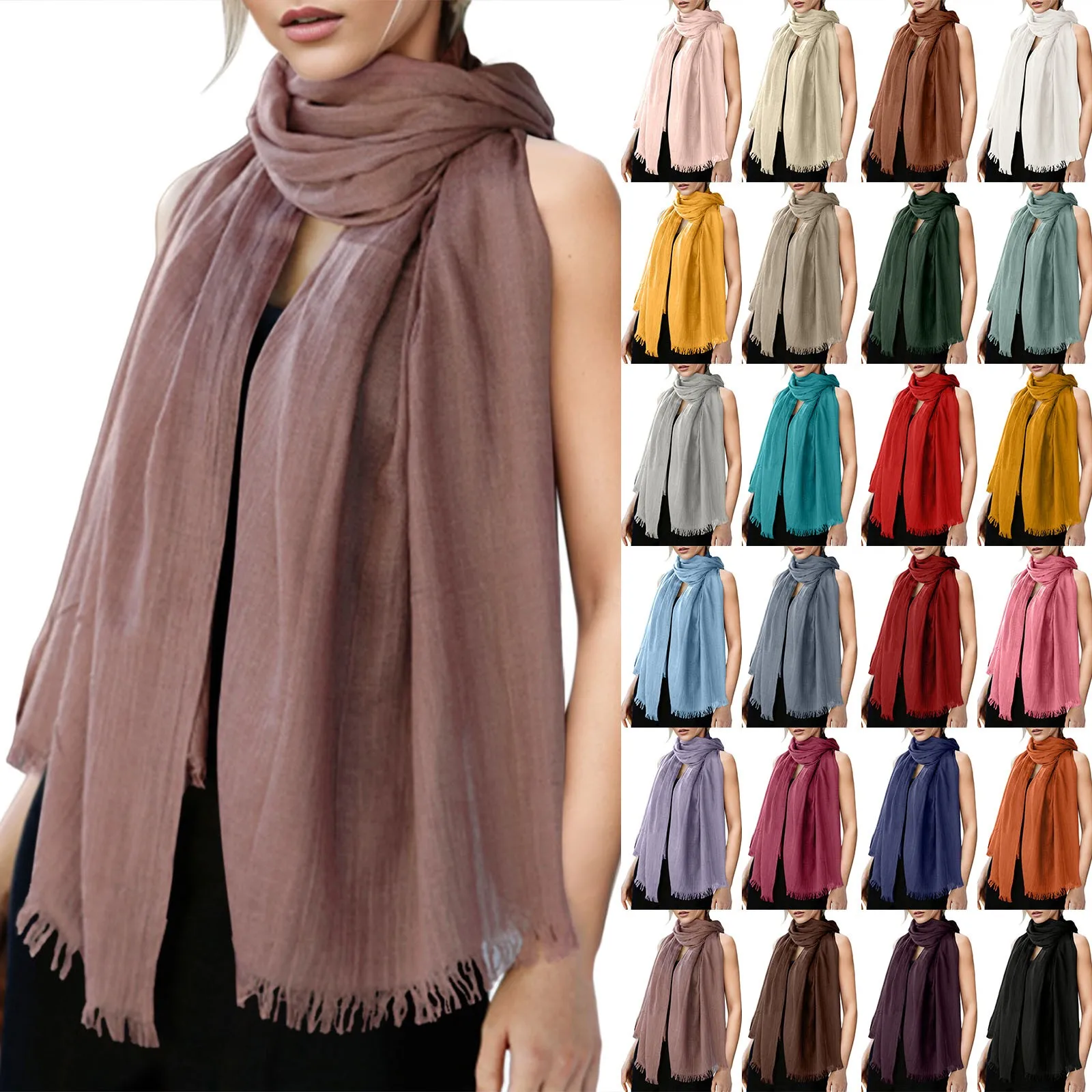 Cotton and Linen Scarf  European and American Solid Color Long Scarfves Fashion Tassels Shawl Long Stole Unisex Pashmina Wraps