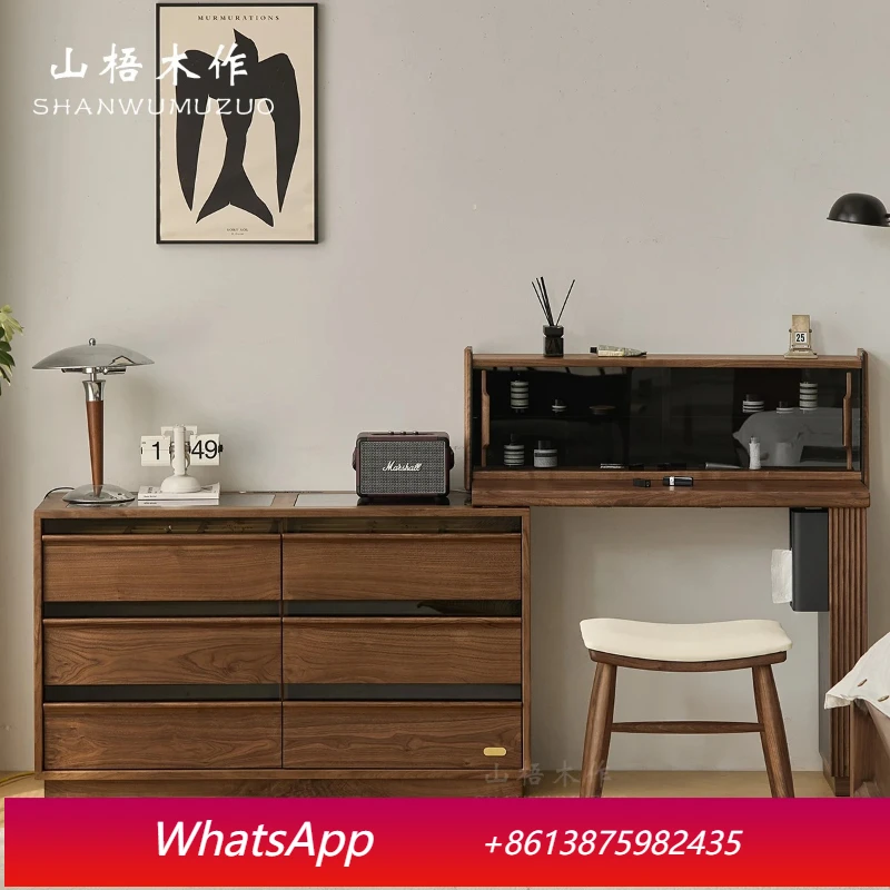 

LMMsolid wood dresser chest integrated cosmetic table dresser black walnut removable