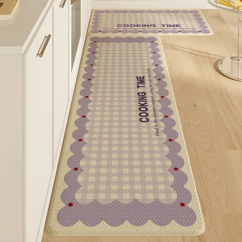 

Kitchen Floor Mat Waterproof and Oil-proof Wipeable Bathroom Rugs PVC Leather Washable Carpet Long Size Plaid Foot Mats Alfombra