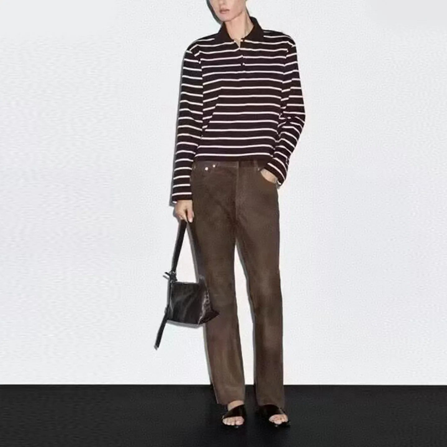 

Naval Stripe Long Sve Knitted Sweater Women's Casual Sle Autumn New Arrival Z Brand Comfortable Fit Overhead Top