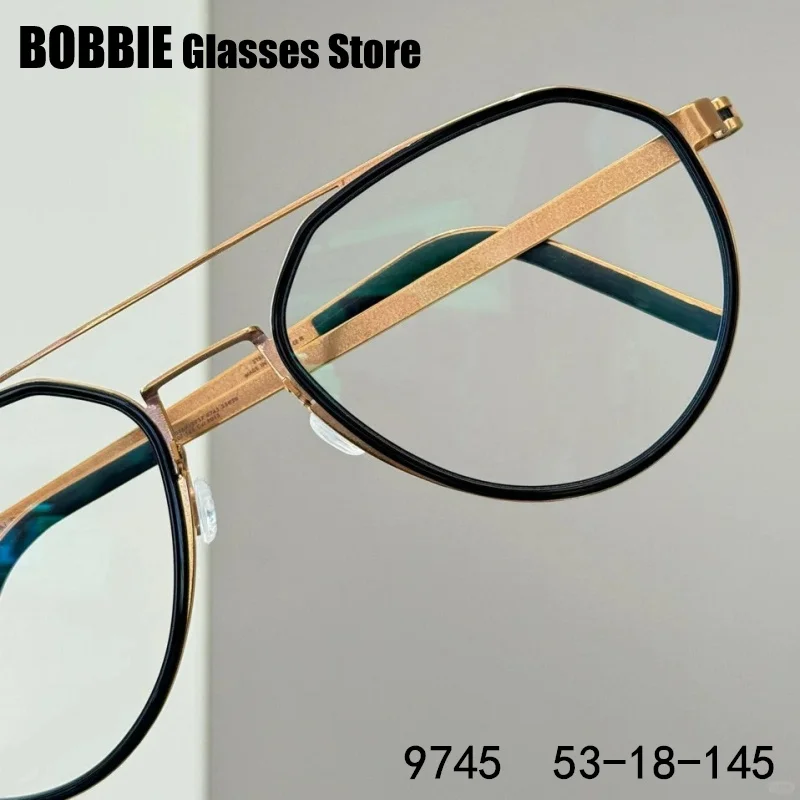 Classic Pilot Eyeglasses Glasses Frame Men Women Gafas Eyewear Double Beam Ultralight Titanium Strip Denmark Brand Design 9745
