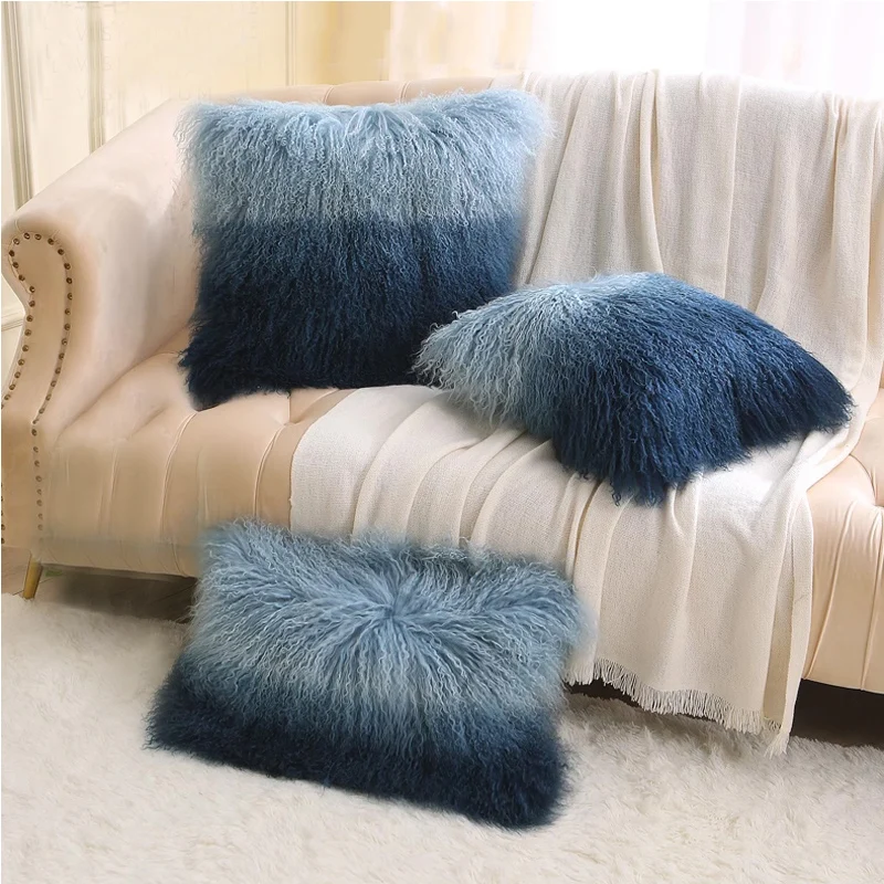 Home Decorative Throw Pillow Cover Real Mongolian Sheepskin Long Wool Seat Cushion Pillow Case