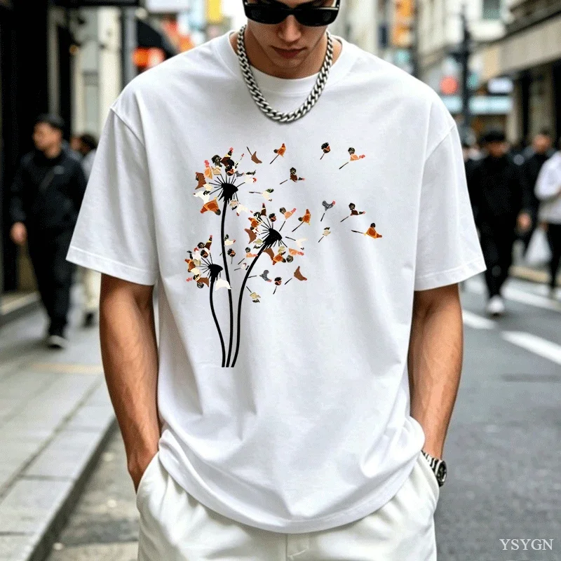 Chicken Dandelion Flower T-Shirt Men's Chicken T Shirt Casual Round Neck Printed Chicken Lover Tshirt Farm Mother's Day Tee Tops