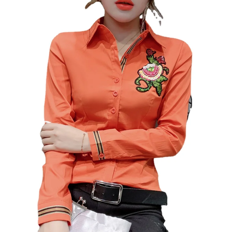 

High fashion women's embroidered shirt New fashion long sleeve shirt in spring and autumn 2023