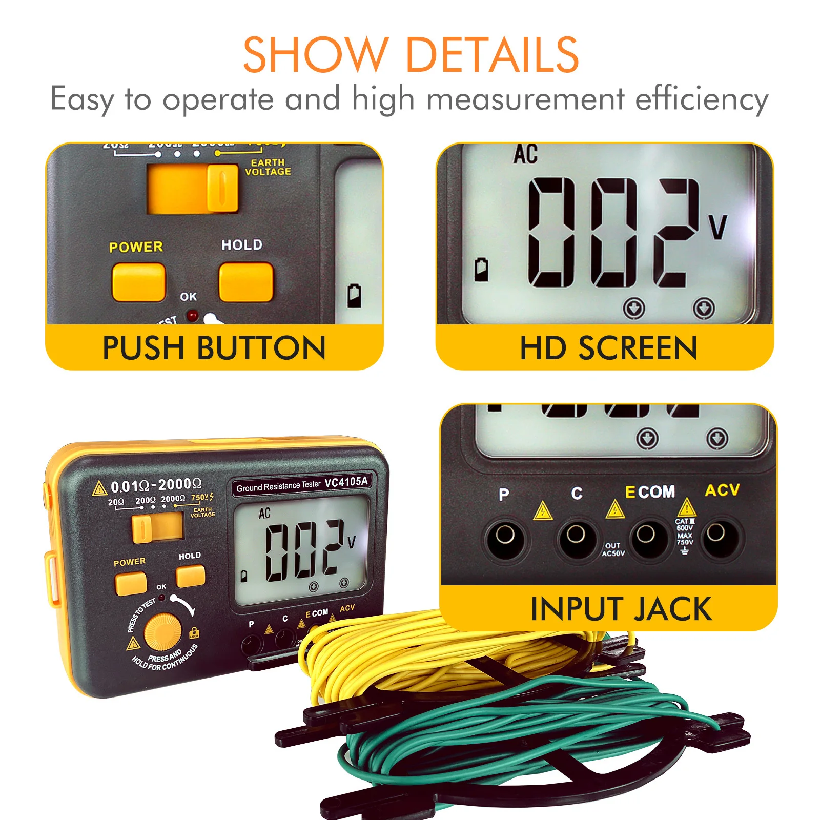 VC4105A Photovoltaic Grounding Resistance Instrument High Definition Grounding Resistance Test English Version