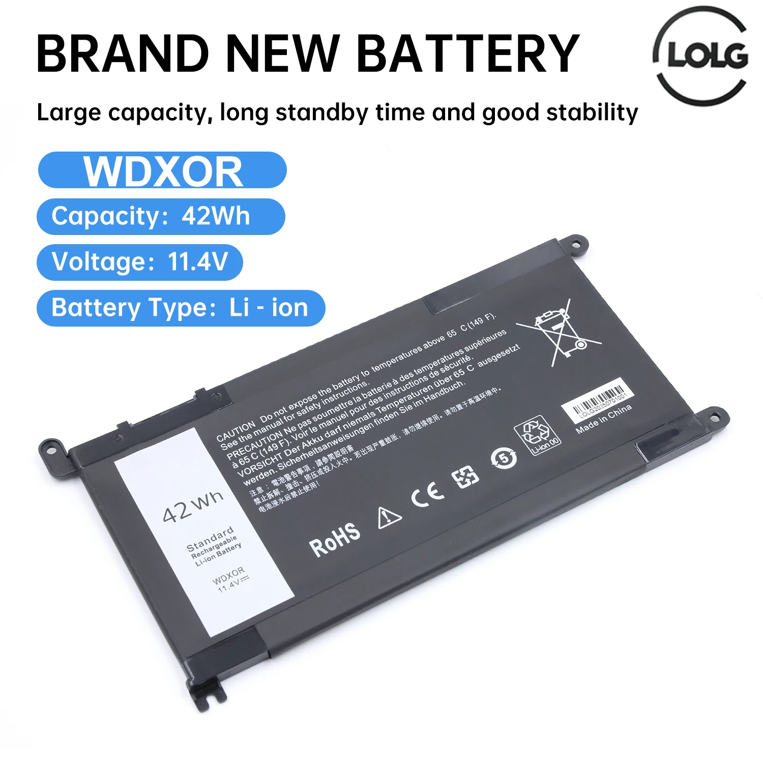 

Аккумулятор для ноутбука LOLG WDXOR для DELL Inspiron 13 5379 5378 7368 14-7560 7460 5567 5770 14-5468 14-5471 14-3480 3180 WDX0R