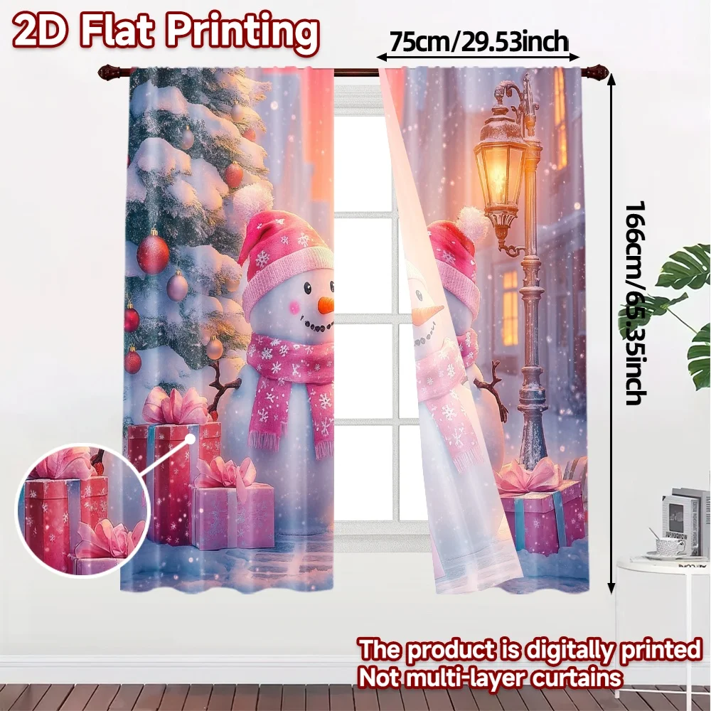 2pcs,Curtains Cute Snowmen Christmas Tree Gifts (3) Chic Chic Curtains Versatile Polyester Curtains Festive Decorative for