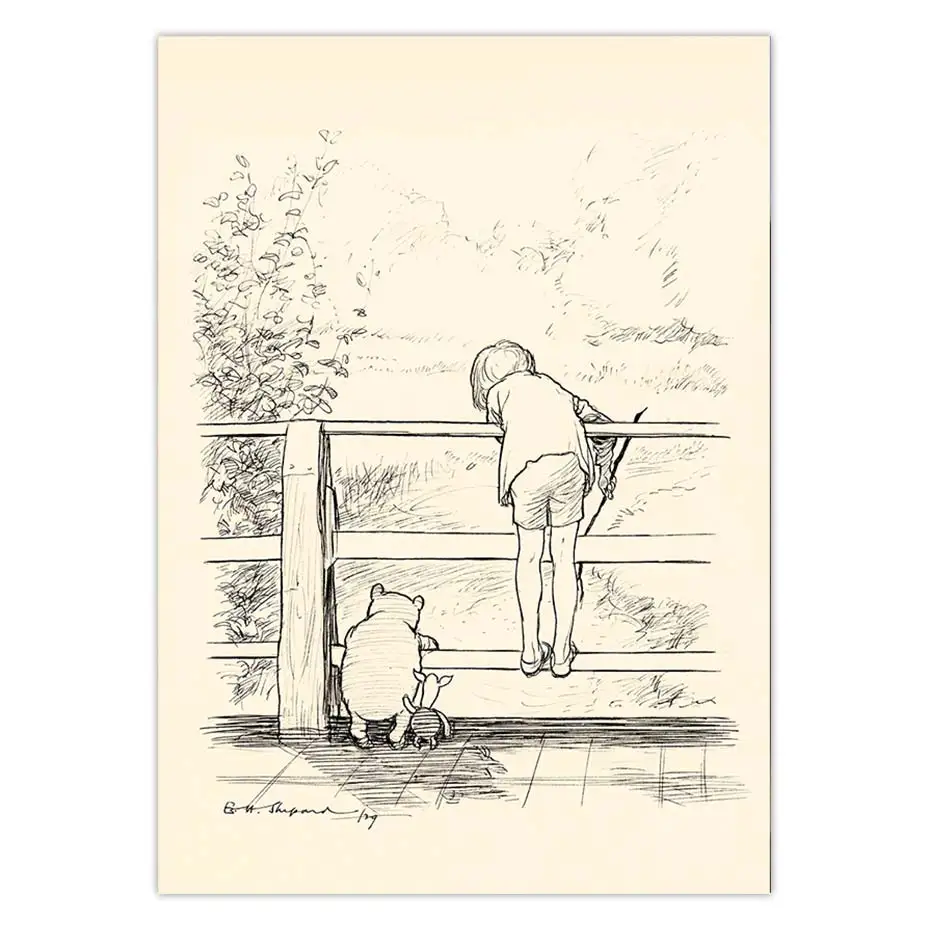 Vintage Winnie the Pooh Canvas Painting EH Shepard Classic Storybook Illustration Poster Print Nursery Wall Art Decor