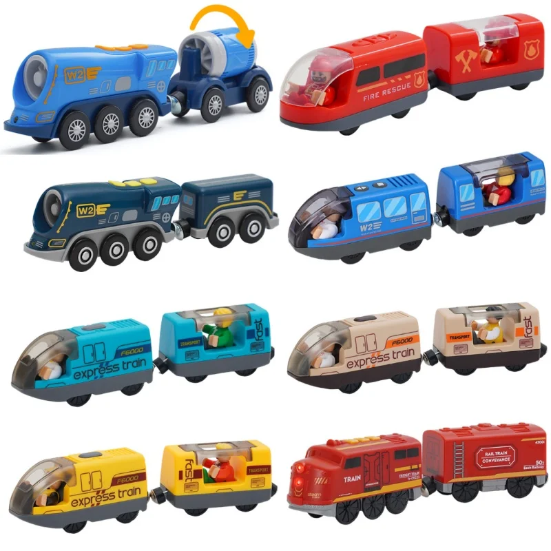 Battery Operated Locomotive Electric Train Set Diecast Magnetic Locomotive Slot Toy Fit For Wooden Rail Track Toys Wooden Train
