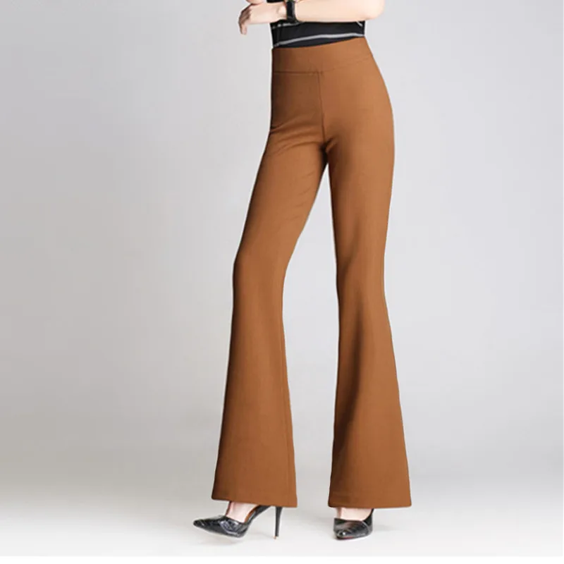 Women\'s Fashion Elastic Waist Formal Solid Color Patchwork New Spring and Autumn Commute High Waited Flared Large Casual Pants