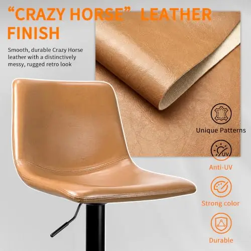 Adjustable Crazy Horse PU Leather Swivel Bar Stools Set of 4 | Modern 350LBS Counter Height Barstools with Ergonomic view 4