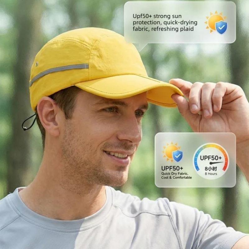 Outdoor Lightweight Sun Protection Cap Foldable Unisex Summer Mesh Quick Dry Running Hat with Reflective Stripes Adjustable Base