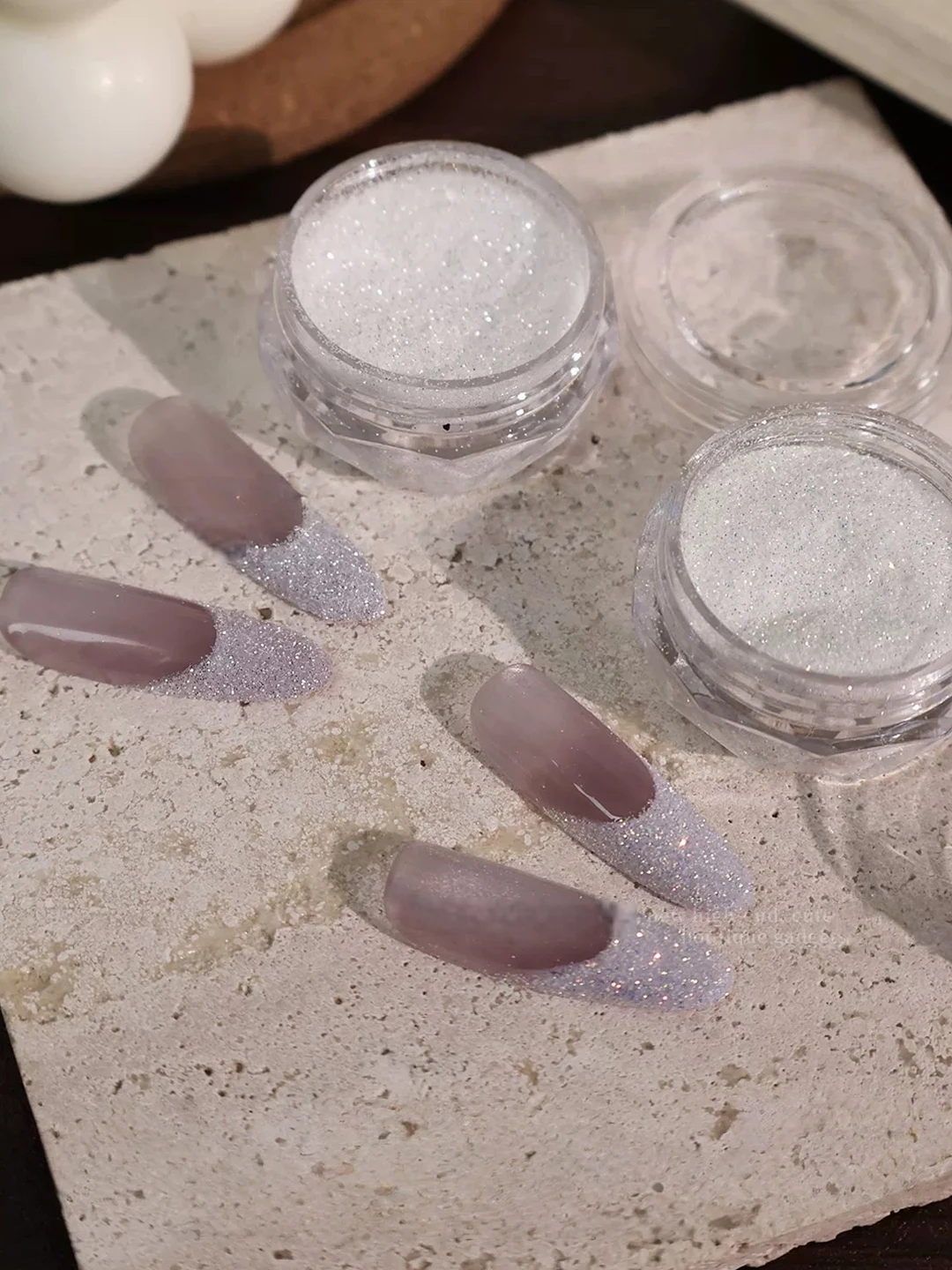 1/2 pieza de azúcar en polvo triturado, polvo de esmalte de uñas blanco y negro, adorno para decoración de uñas DIY, decoraciones para uñas adecuadas para manicura