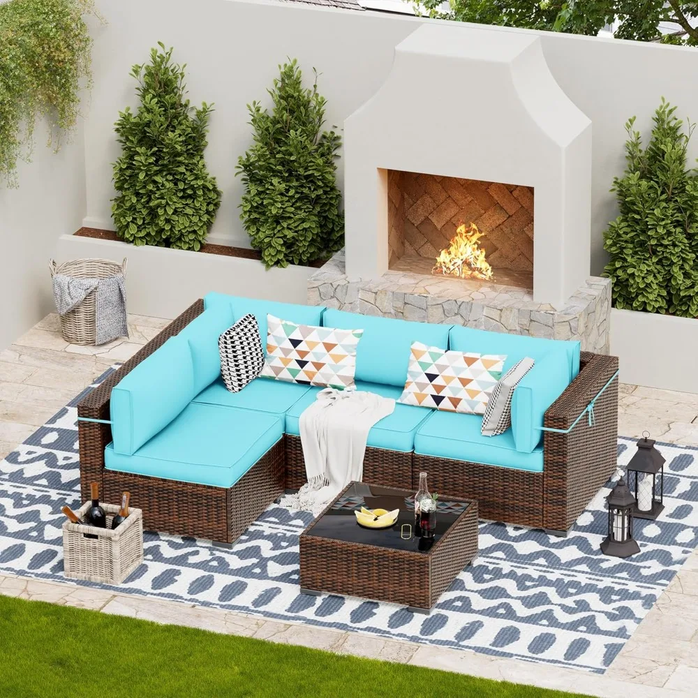 

Patio Furniture Set, 5 Pieces Modular Rattan Outdoor Patio Sectional Furniture Sofa, Wicker Patio Conversation Set for Backyard