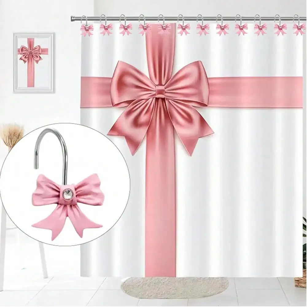 Decorative Shower Curtain Hooks Bow Tie Rust Resistant Hooks Glide Shower Ring Hangs Holder Bling for Bathroom, Pack of 12 view 5