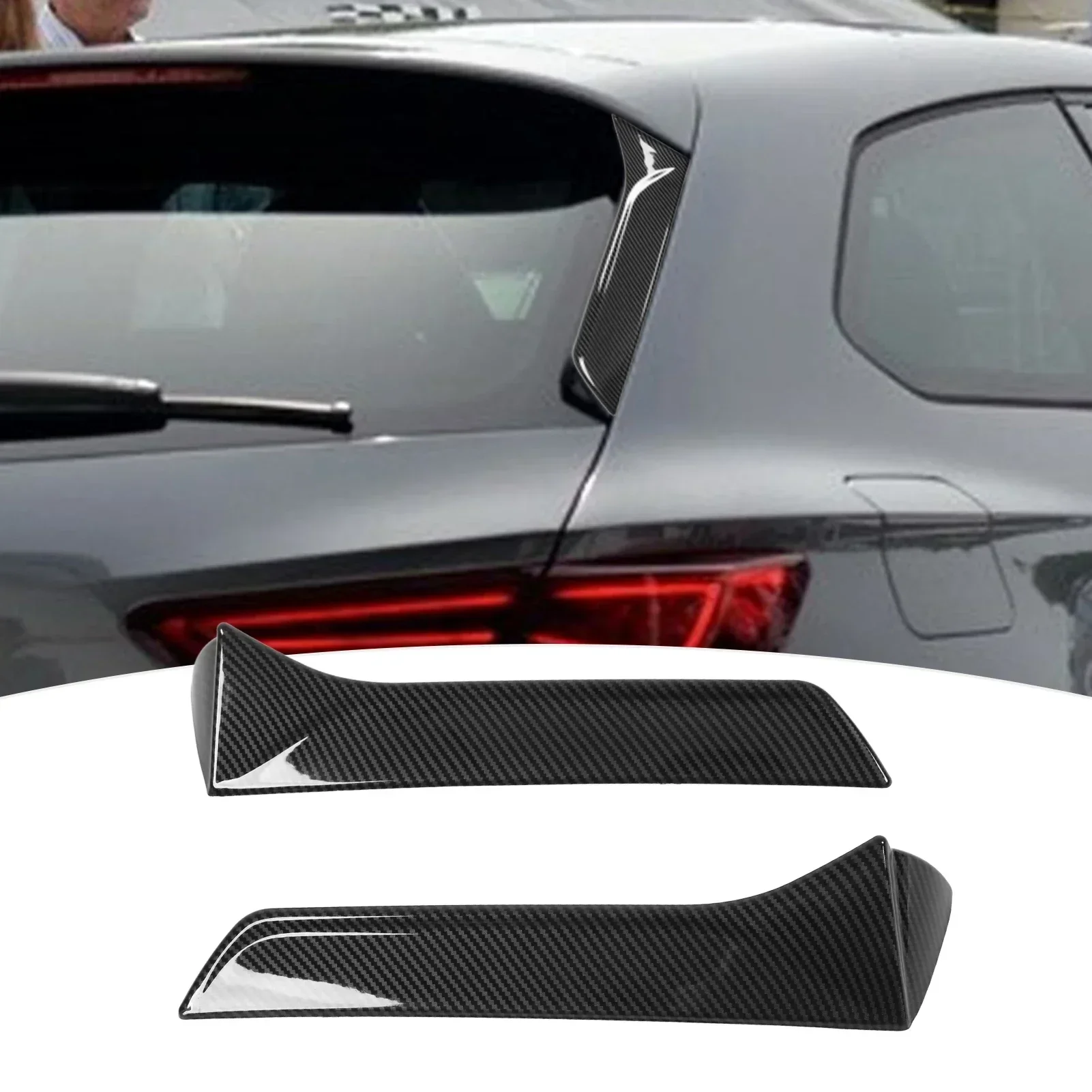 2PCS Rear Window Side Splitter Wing Exterior Trim Left Right Replacement For SEAT LEON 5F FR Mk3 MK3.5 2013‑2021 Carbon Fiber