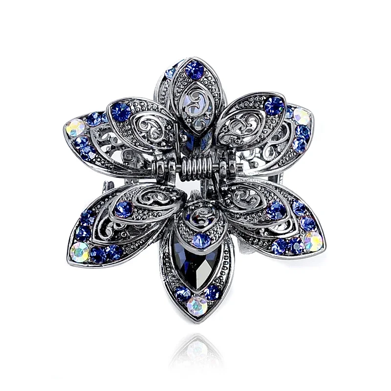 Vintage Flower Crystal Hair Claws Clip Rhinestone Hairpin Hair Jewelry Charm Hair Accessories For Women