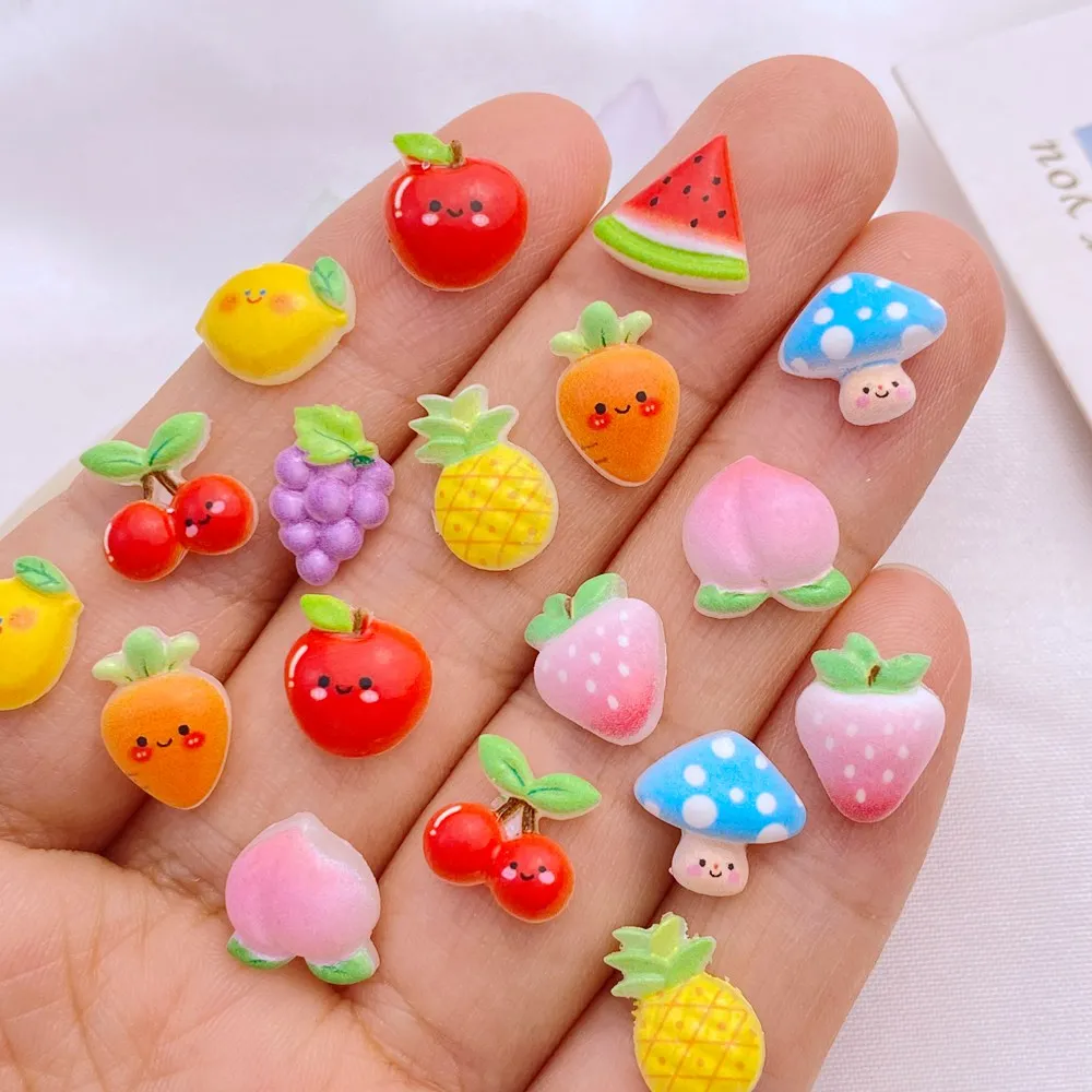 50Pcs New Cute Resin Mini Mushroom Strawberry Cherry Fruits Flatback  Ornament Jewelry Making Manicure Hairwear