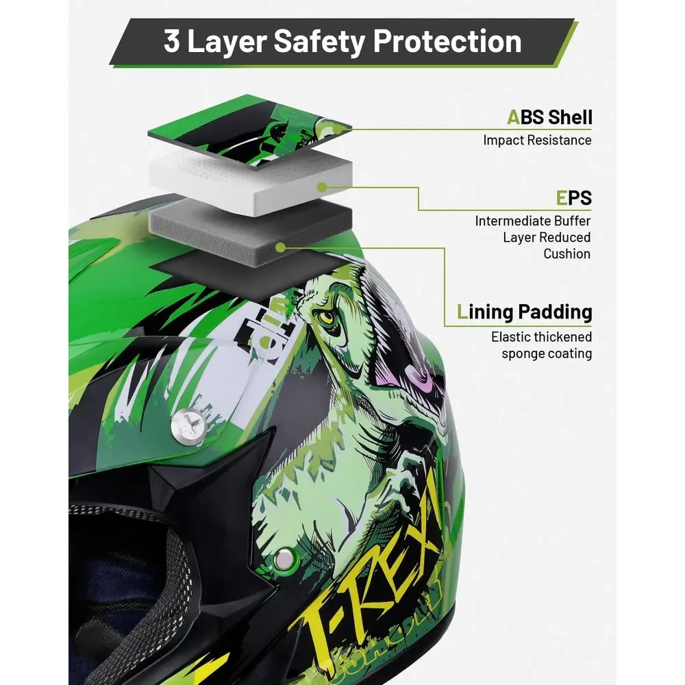 Youth Dirt Bike Helmet with Goggles and Gloves, Suitable for 5-14 Years, Unisex ATV Helmet for Kids, Ideal for Motocross, BMX, M