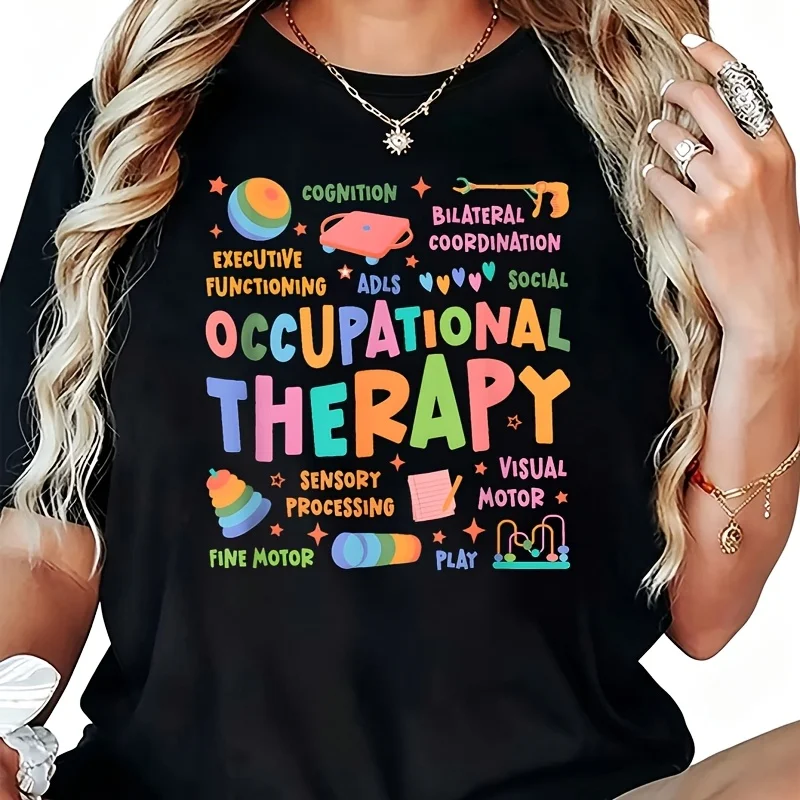 Occupational Therapy OT COTA OTA Cognition Visual Motor ADLS Women's T-Shirt 100% Cotton Funny Graphic Short Sleeve Tee Novelty Shirt Casual Crew Neck Top S-5XL