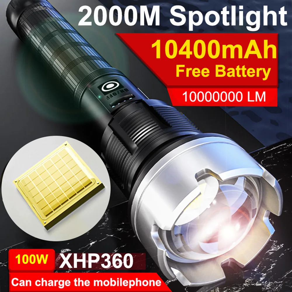 potencia lanterna led xhp360 36 core super brilhante tatico flash luz usb recarregavel lanterna tocha 10000000lm 10400mah de alta 01