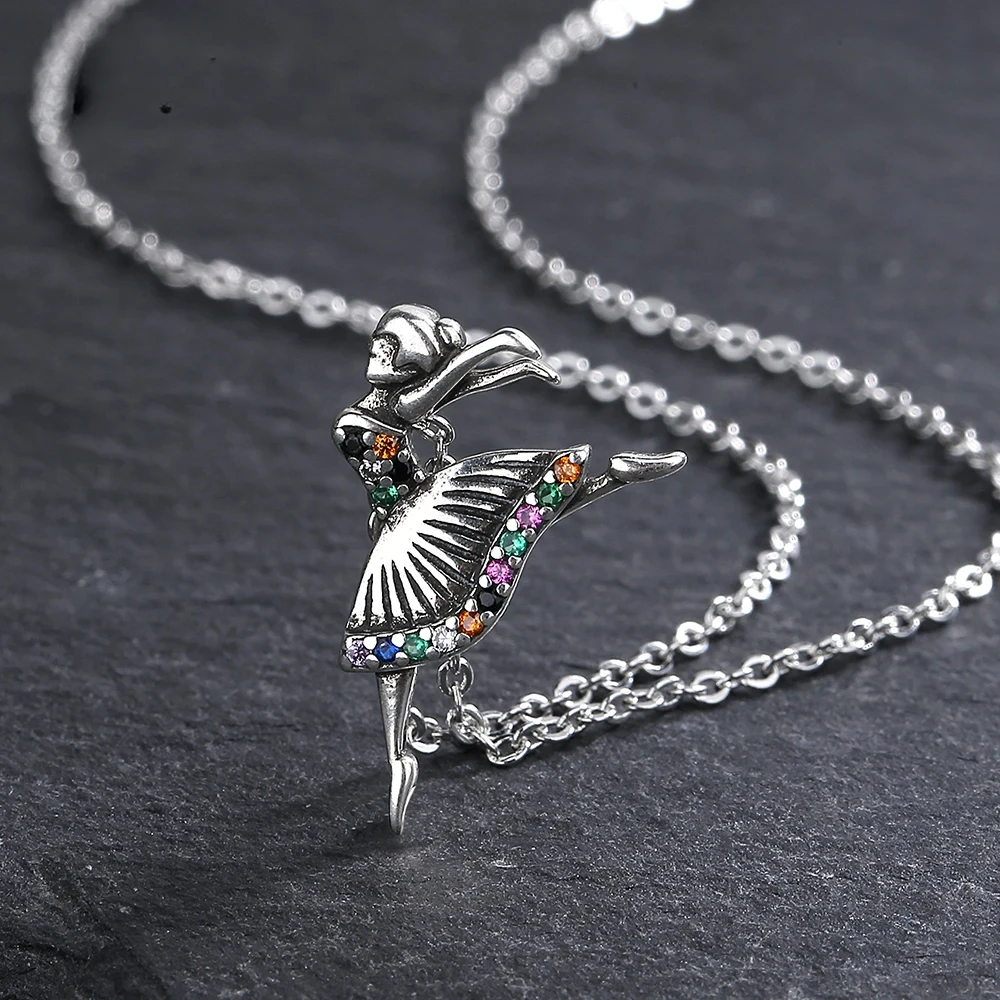 

Little Ballet Angel Necklace S925 Sterling Silver Chain Jewelry Inlaid Color Zircon Pendant Engagement Wedding Gift for Women