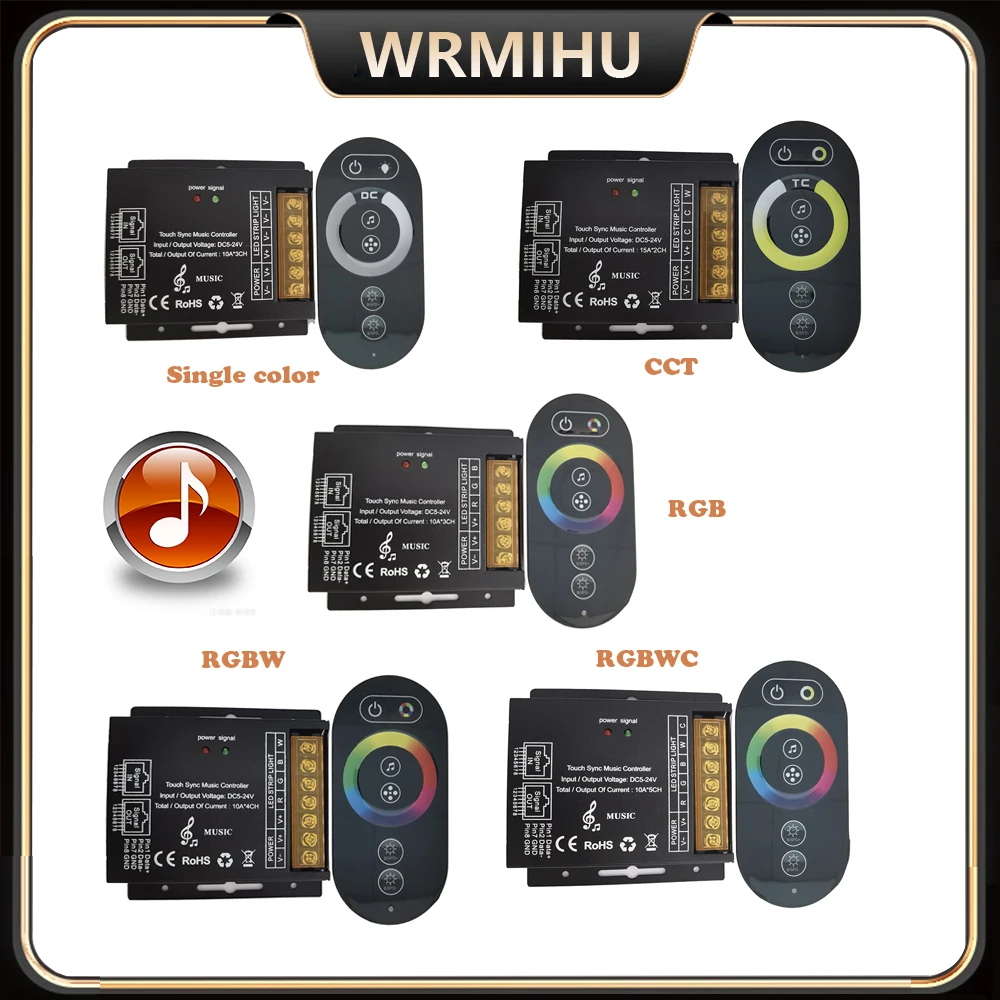 

DC5V 12V 24V RF 6Keys Touch Switch Single Color/CCT/RGB/RGBW/RGBWC(RGB+CCT) LED Strip Light/FCOB RJ45 Cascade Music Controller