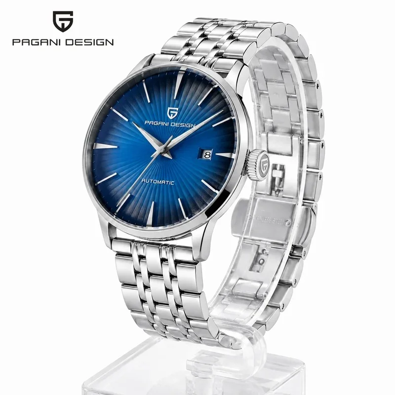 PAGANI DESIGN PD2770 Business Casual Men Automatic Watch Blue Sunburst Dial Date Window Stainless Steel Strap