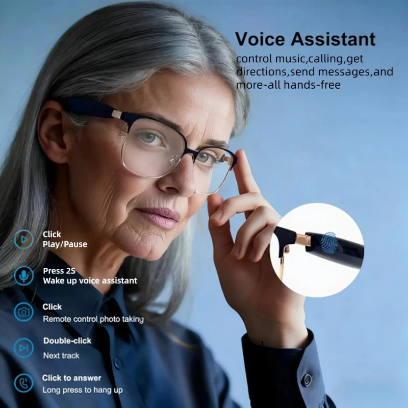 Bluetooth Audio Smart Reading Glasses, Music Reading Glasses with Blue‑Light Blocking Lenses, Metal Frame Wireless Smart Eyeglasses for Daily Use
