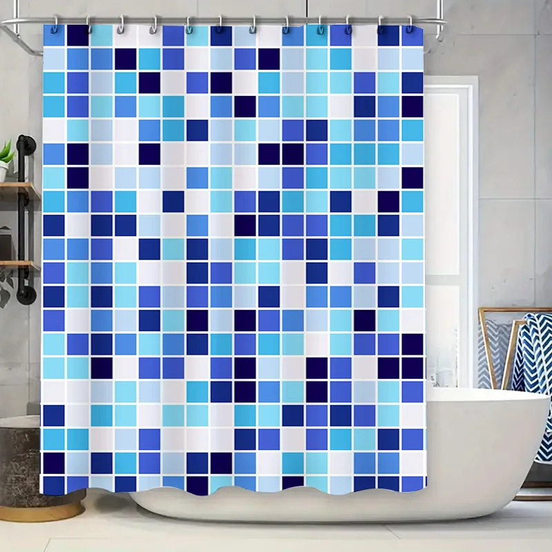 

Blue Mosaic Shower Curtain Waterproof Bath Decor Modern Style Pattern, Customizable Size 27 x 70, Perfect for Bathroom Update