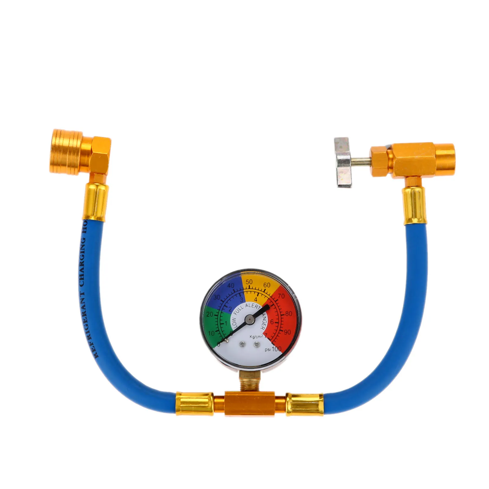 1Pc R134A Air Conditioning Refrigerant Charging Hose with Gauge 90-degree Auto Shut Off Push & Lock Coupler Car Accessories