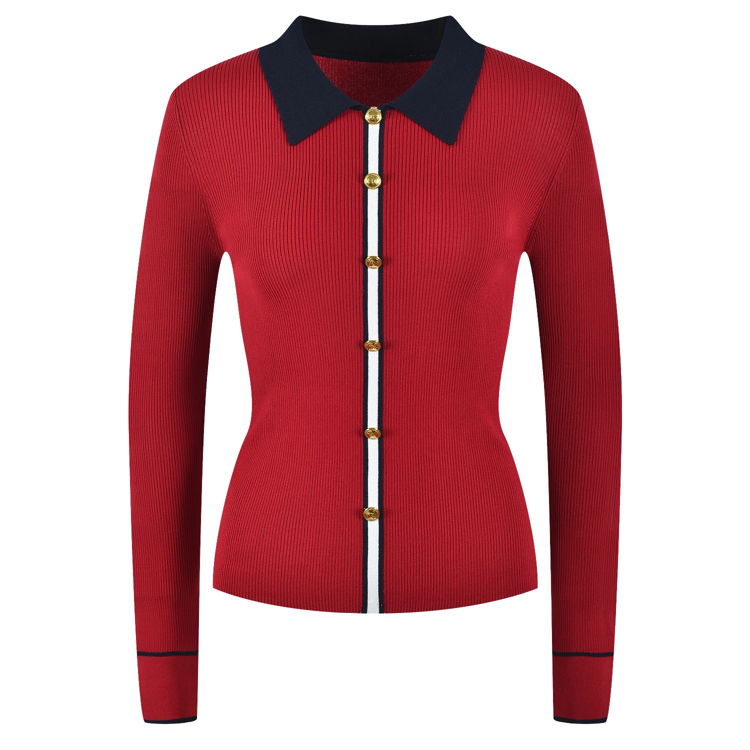Ele Red High-End-Version Long Sve Umlegekragen Single Button Strickpullover Slim Fit Damen Faion Winter Top