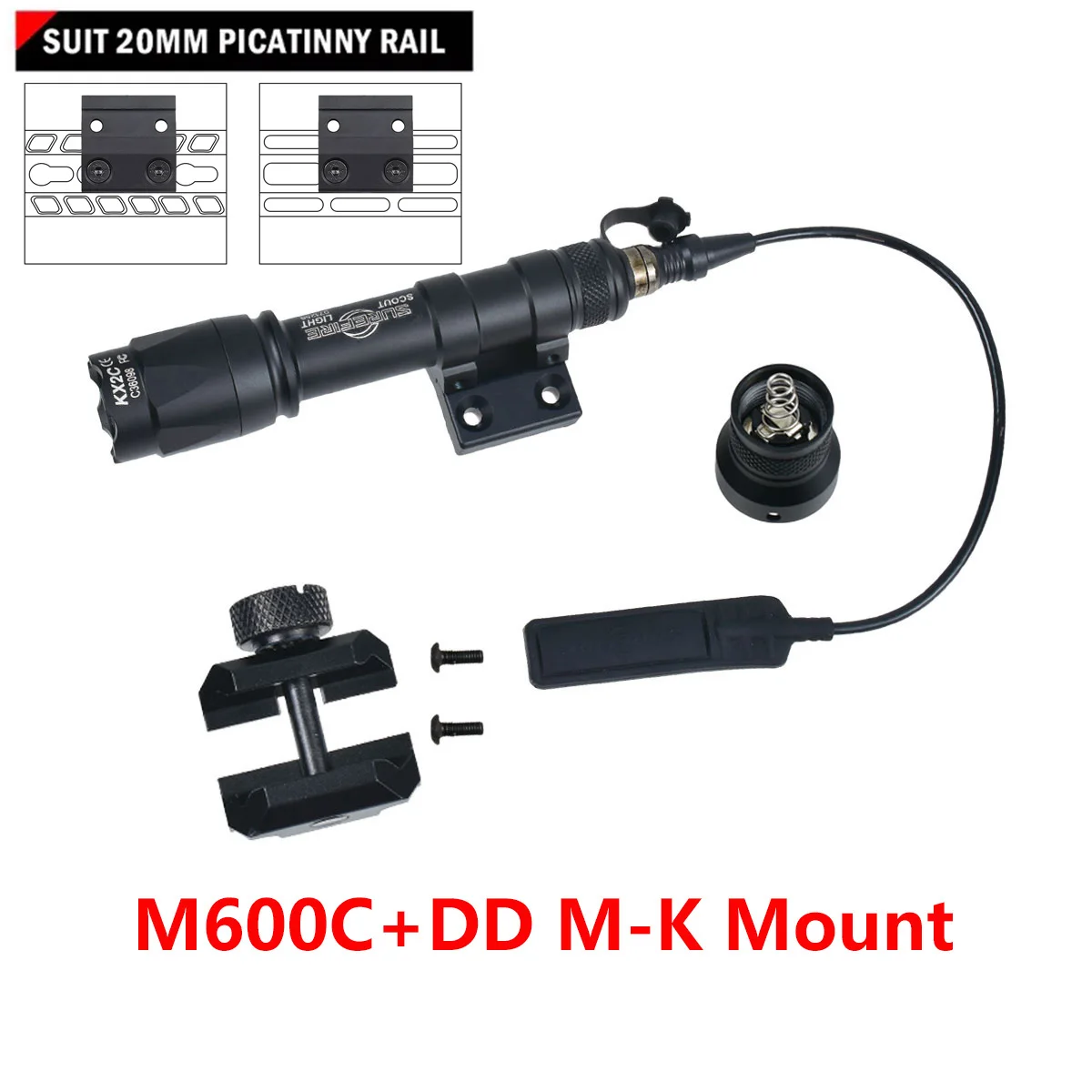 Tactical DD Mount SUREFIRE M600C M300C Airsoft Rifle AR15 Scout Flashlight Metal Base MK KEY SMR 20mm Rail For Hunting Light