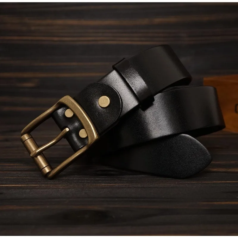 

3.8CM Width New Genuine Leather Workwear Retro Style Brass Roller Buckle Men Pants Belt Men's Top Layer Cowhide Strap Belts