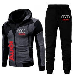 Trainingsanzug Herren Audi Auto Logo Print Sportbekleidung Reißverschluss Pullover + Hose 2-teiliger Trainingsanzug Lässige Laufsets Anzug Audi Herrenbekleidung