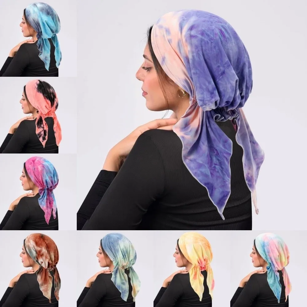 Nowa zakrzywiona damska czapka do włosów z motywem kwiatowym, dwuzwiewna, barwiona metodą tie-dye, prosta, lekka, oddychająca czapka chemo, turban dla muzułmanek.