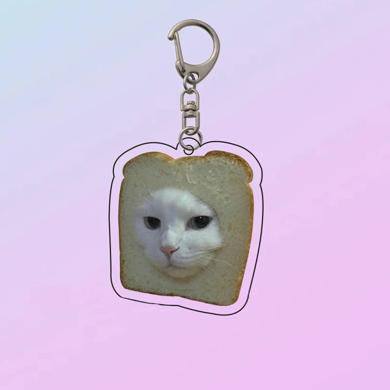 Ins Cute Toast Cat Key Holder Airpods Kawaii Backpack Handbag Zipper Decorative Pendant Funny Kitten Car Keychain Toy Acrylic