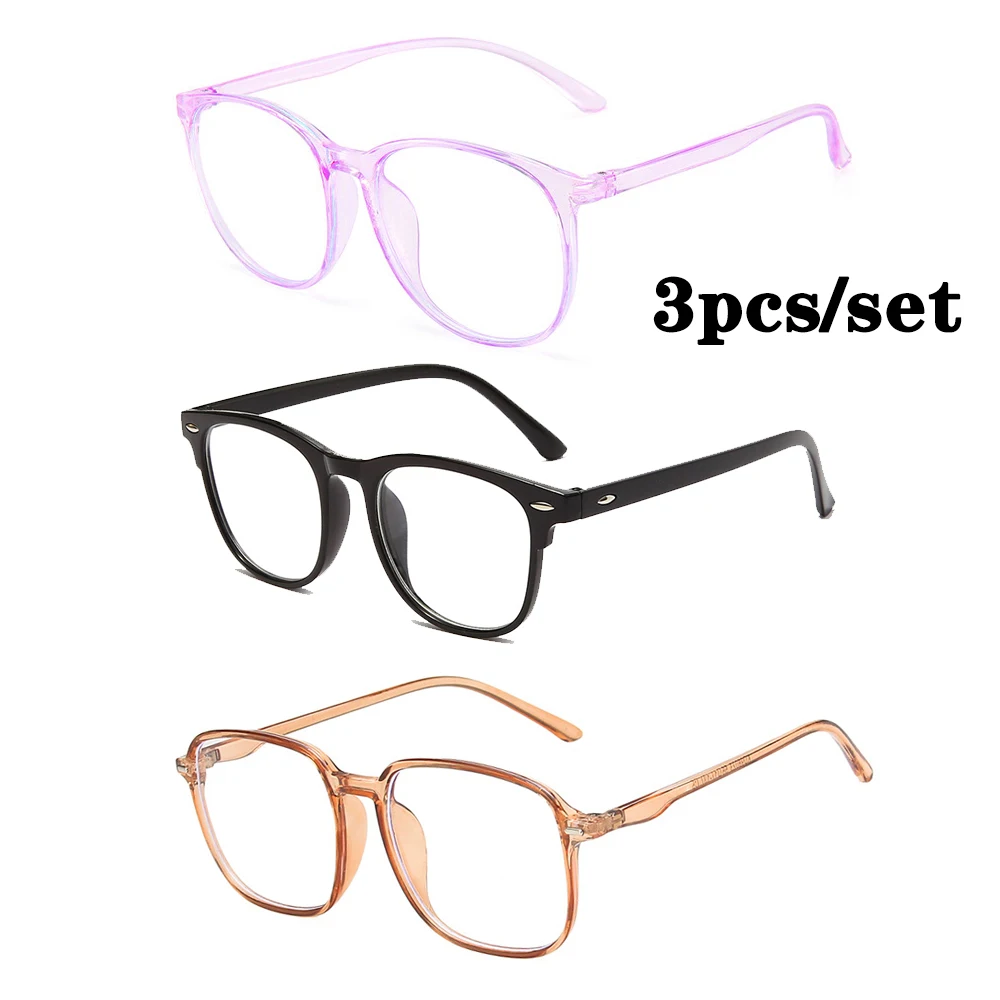 

3pcs/set Transparent Computer Glasses Frame Women Men Anti Blue Light Round Eyewear Blocking Glasses Optical Spectacle Eyeglass