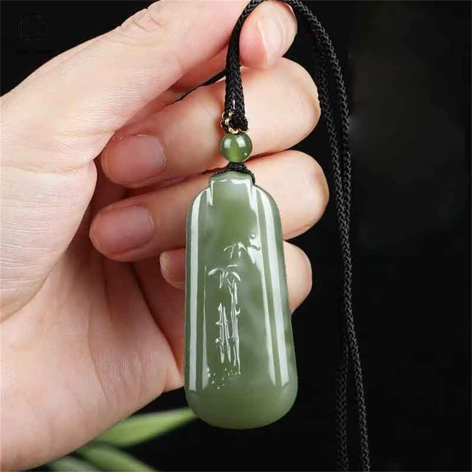 Hetian Jade Peace Plaque Lotus Bamboo Joint Pendant Unisex Men Women Spiritual Gemstone Necklace Guanyin Pendant Jewelry Gift