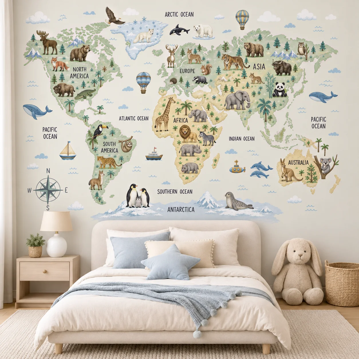 Papel Tapiz Infantil con Mapa  - Kids Education Wallpaper reseña y precio