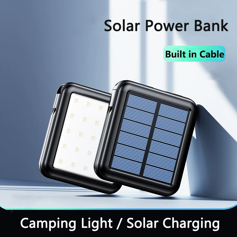 

Mini Solar Power Bank 20000mAh with Camping Light Portable Charger External Battery Pack for iPhone 15 Samsung Xiaomi Powerbank